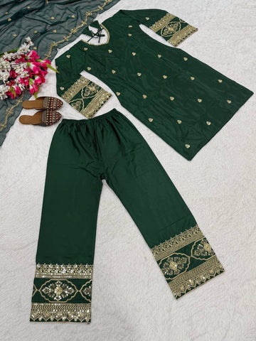 Lovely Green Crep Silk with Sequence Work Sharara Suit