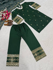 Lovely Green Crep Silk with Sequence Work Sharara Suit