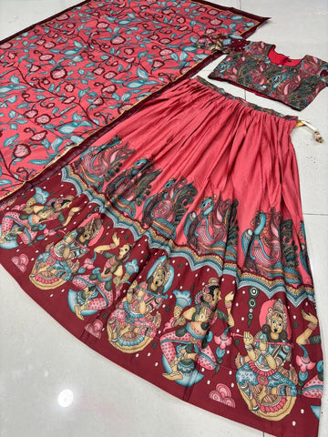 Amazing Maroon Chent Crep Kalamkari Print Lehenga Choli