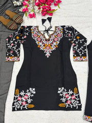 Stunning Black Heavy Roman Silk Embroidery Sharara Suit