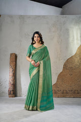 Captivating Soft Linan Cotton Silk Zari Work Saree