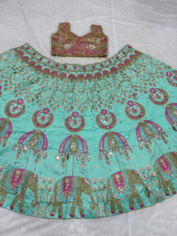 Stunning Aqua Green Silk with Embroidery Work Lehenga