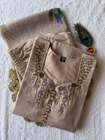 Alluring Cream Mul Chanderi with Hand Work Suit