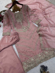Lovely White Heavy Frendy Silk Embroidery Work Palazzo Suit