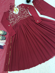 Lovely Maroon Faux Georgette Handwork Anarkali Suit