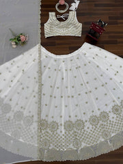 Innovative White Color Thread Work Lehenga Choli