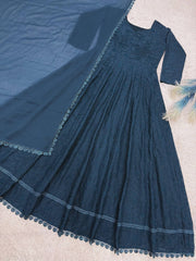 Amazing Teal Blue Georgette Silk Thread Embroidery Gown