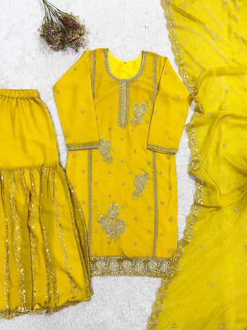 Yellow Fox Georgette Sequence Work Kurti Set