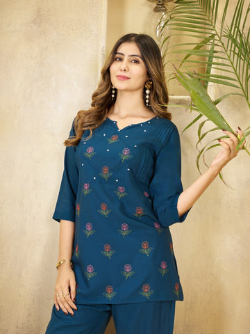Black Heavy Viscose Rayon Multi Embroidery Co-Ords Set