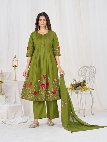Pretty Brown Pure Cotton Multi-Thread Embroidery Kurti