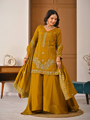 Awesome Mustard Heavy With Hand Work Sharara Suit