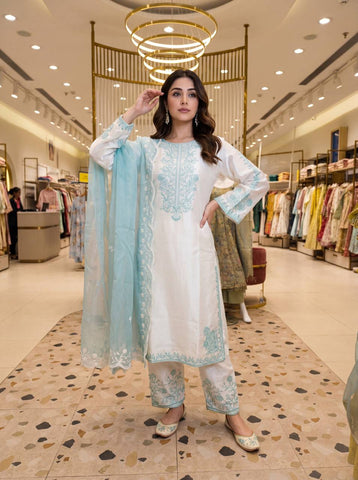 Amazing Peach Thread Work Palazzo Suit