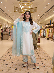 Amazing Peach Thread Work Palazzo Suit