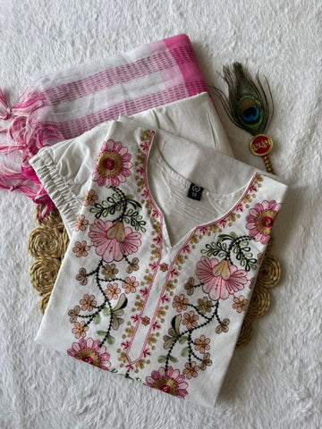 White Floral Embroidered Suit with Dupatta