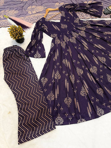 Attractive Purple Digital Print Work Anarkali Suit