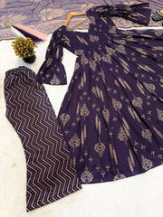 Attractive Purple Digital Print Work Anarkali Suit