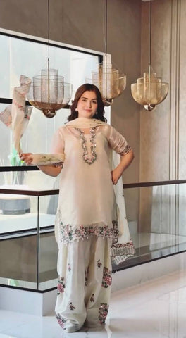 Ivory Floral Embroidered Pakistani Suit Set