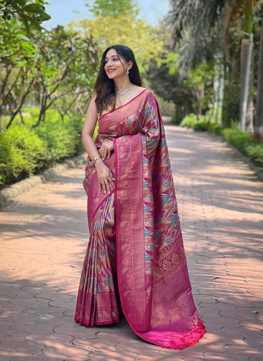 Attractive Kanchipattu Silk Pink Color Saree