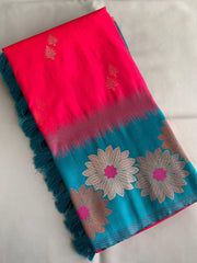 Beautiful Floral Zari Weaving Border Pink Color Silk Saree