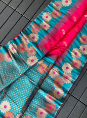 Beautiful Floral Zari Weaving Border Pink Color Silk Saree