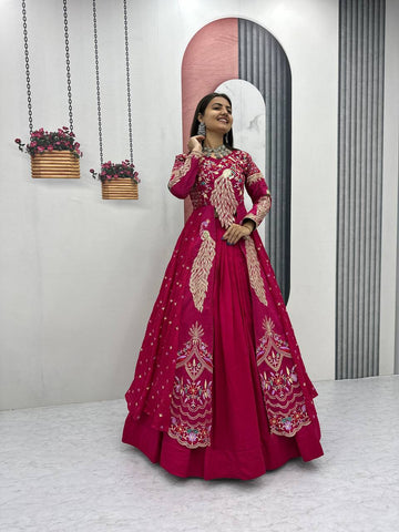 Stylish Pure Vichitra Heavy Thread Work Lehenga