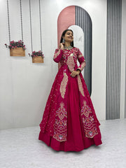 Stylish Pure Vichitra Heavy Thread Work Lehenga