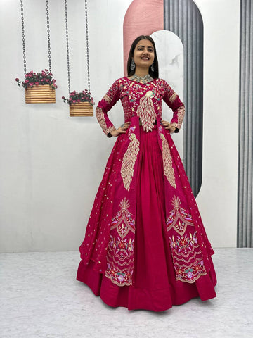Stylish Pure Vichitra Heavy Thread Work Lehenga