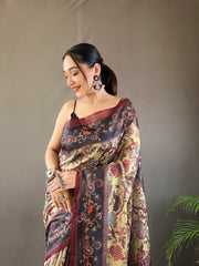 Unique Italian Digital Print Cotton Pista Color Saree