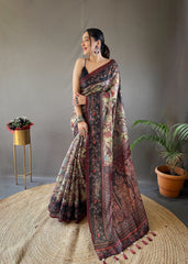 Unique Italian Digital Print Cotton Pista Color Saree