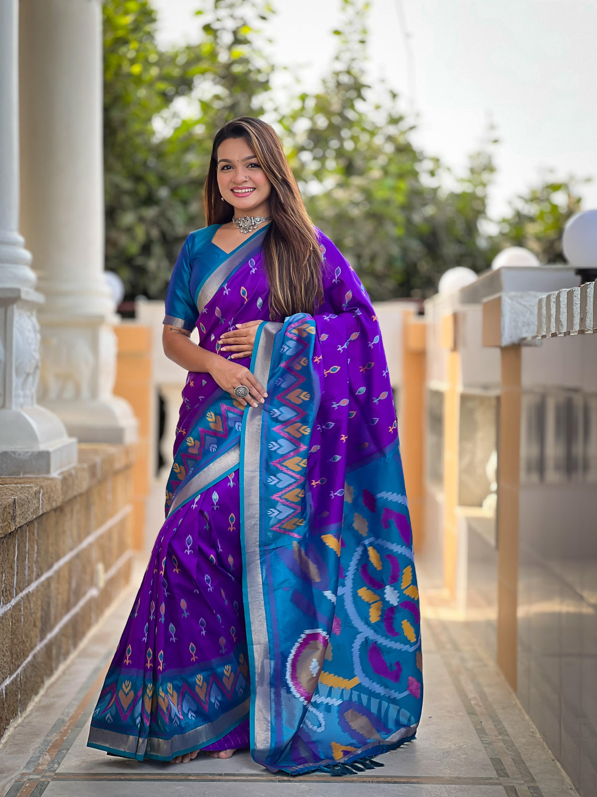 Purple Color Patola Weaving Border Alluring Silk Saree