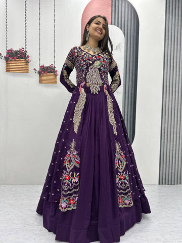 Stylish Pure Vichitra Heavy Thread Work Lehenga