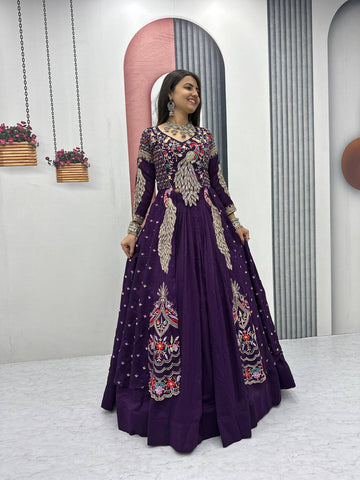 Stylish Pure Vichitra Heavy Thread Work Lehenga