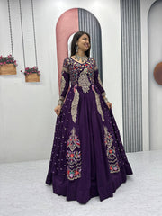 Stylish Pure Vichitra Heavy Thread Work Lehenga