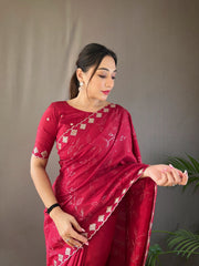 Presenting Ready To Wear Red Color Silk Saree