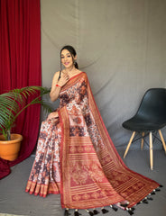 Outstanding Kashmiri Digital Print Red Border Saree