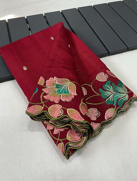 Decent Tussar Silk Red Color Saree