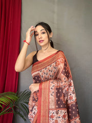 Outstanding Kashmiri Digital Print Red Border Saree