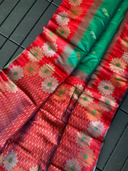 Beautiful Floral Zari Weaving Border Rama Color Silk Saree