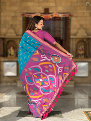 Sky Blue Color Patola Weaving Border Alluring Silk Saree