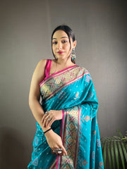 Preferable Sky Blue Color Rangeen Patola Silk Saree