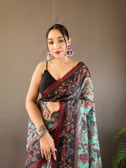 Unique Italian Digital Print Cotton Sky Blue Color Saree