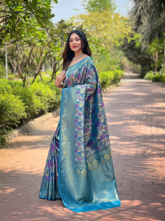 Attractive Kanchipattu Silk Sky Color Saree