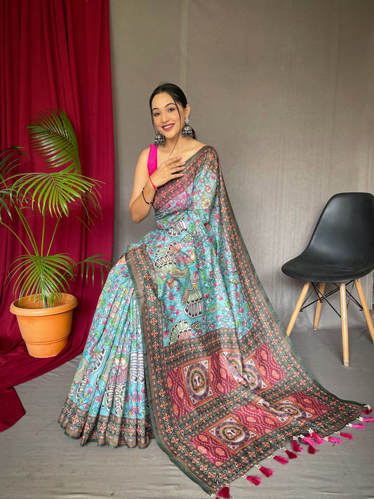 Attractive Kanchipattu Silk Sky Color Saree