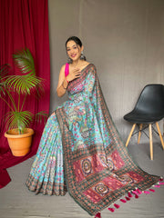 Attractive Kanchipattu Silk Sky Color Saree