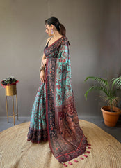 Unique Italian Digital Print Cotton Sky Blue Color Saree