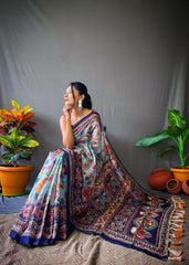 Captivating Digital Printed Cotton Sky Color Saree