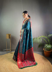 Preferable Teal Blue Color Rangeen Patola Silk Saree