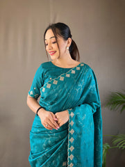 Presenting Ready To Wear Teal Blue Color Silk Saree