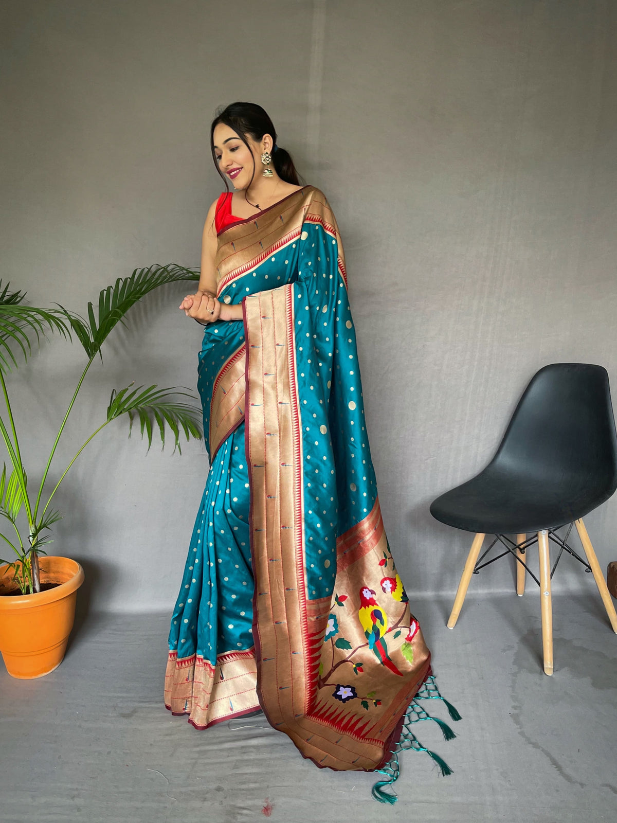 Wedding Wear Teal Blue Color Pure Paithani Silk Saree