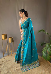 Awesome Teal Blue Color Matka Silk Saree